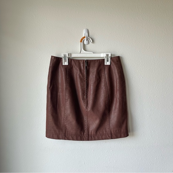 Free People// Brown vegan leather high waisted mini skirt - Picture 2 of 8